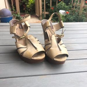 Chloe beige tan sandal wedges